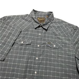 Howler Bros SS Pearl Snap Shirt Mens XXL Blue Plaid Cotton Poly Blend Western